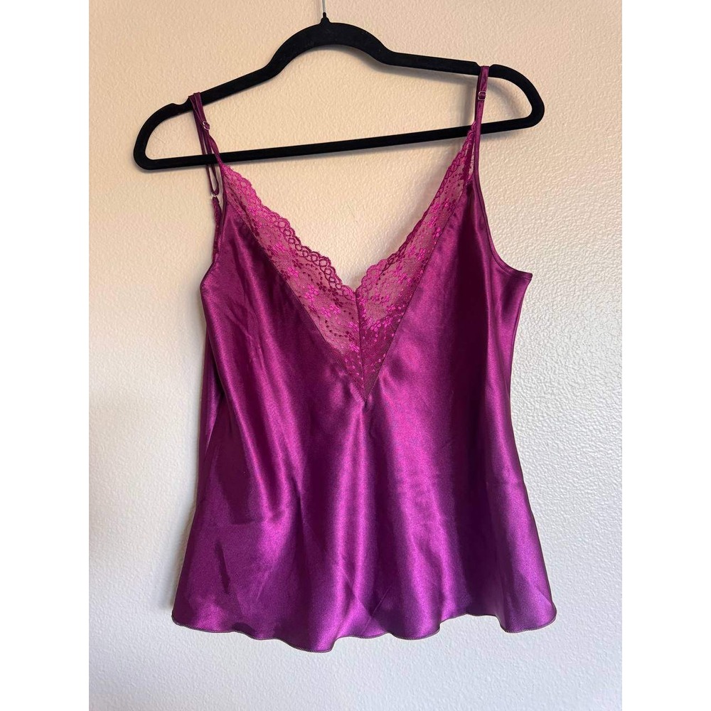 Magenta Satin Lace Cami Top S Coquette Y2K Boho Fairy Cottagecore Clean GIrl